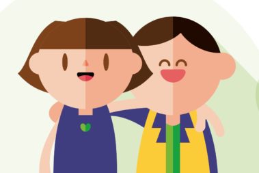 Illustration von zwei Kindern, die sich umarmen.