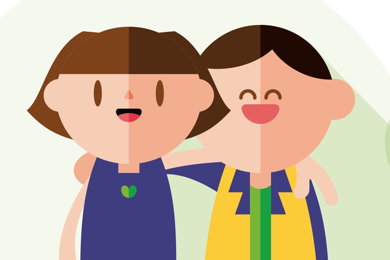 Illustration von zwei Kindern, die sich umarmen.