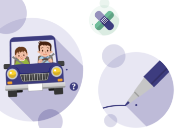 Illustration zeigt einen Vater und seinen Sohn im Auto.