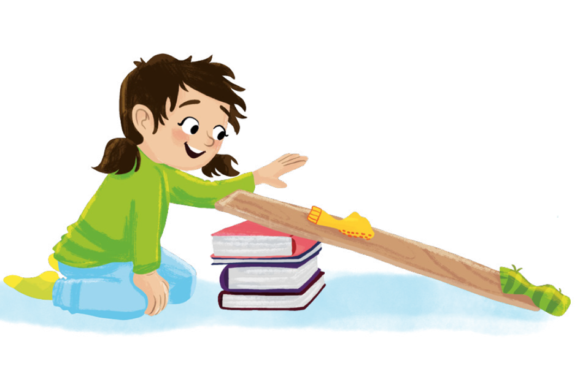 Illustration "Haftung verloren - Die schiefe Ebene" zeigt ein Experiment zum Halt verschaffen und wie man Ausrutschen vermeidet.