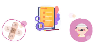 Illustration eines Pflasters und eines weinenden, verletzten Kindes. Illustration eines Pflasters und eines weinenden, verletzten Kindes.