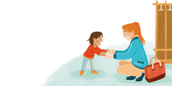 Illustration: Mutter verabschiedet sich vom Kind