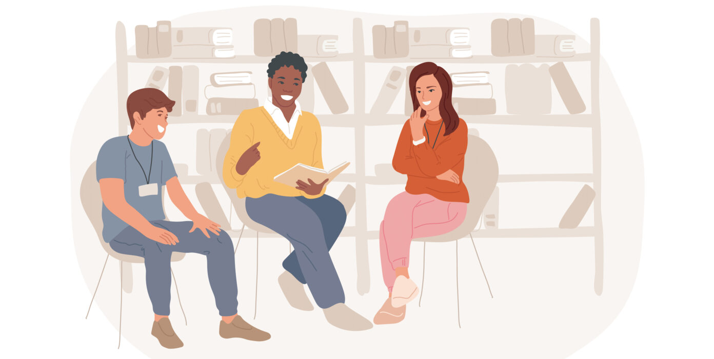 Illustration von drei Menschen in einer Coachingsituation