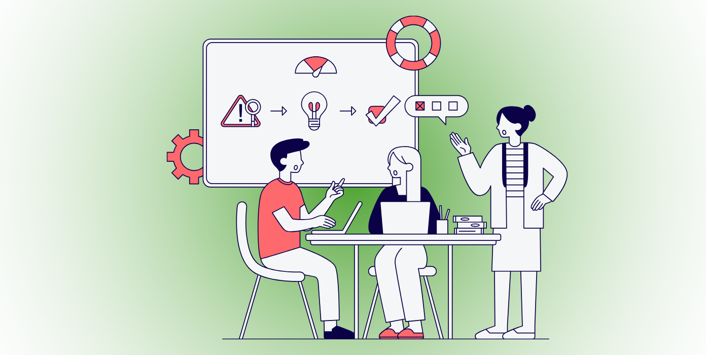 Illu von Menschen, die sich mit Notfallmanagement beschäftigen